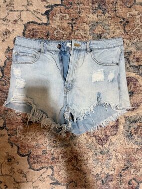 Forever 21 Light Wash Distressed Denim Cutoff Shorts